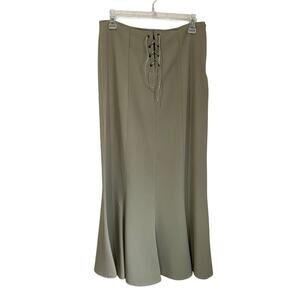 Khaki‎ Fluted Maxi Skirt Lace Up Front Waist Detail FR 42 US M Boho Flowy